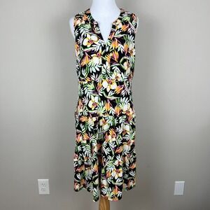 WHBM Dress Womens Medium Multicolor Floral Shift A-Line V-Neck Sleeveless Mini M